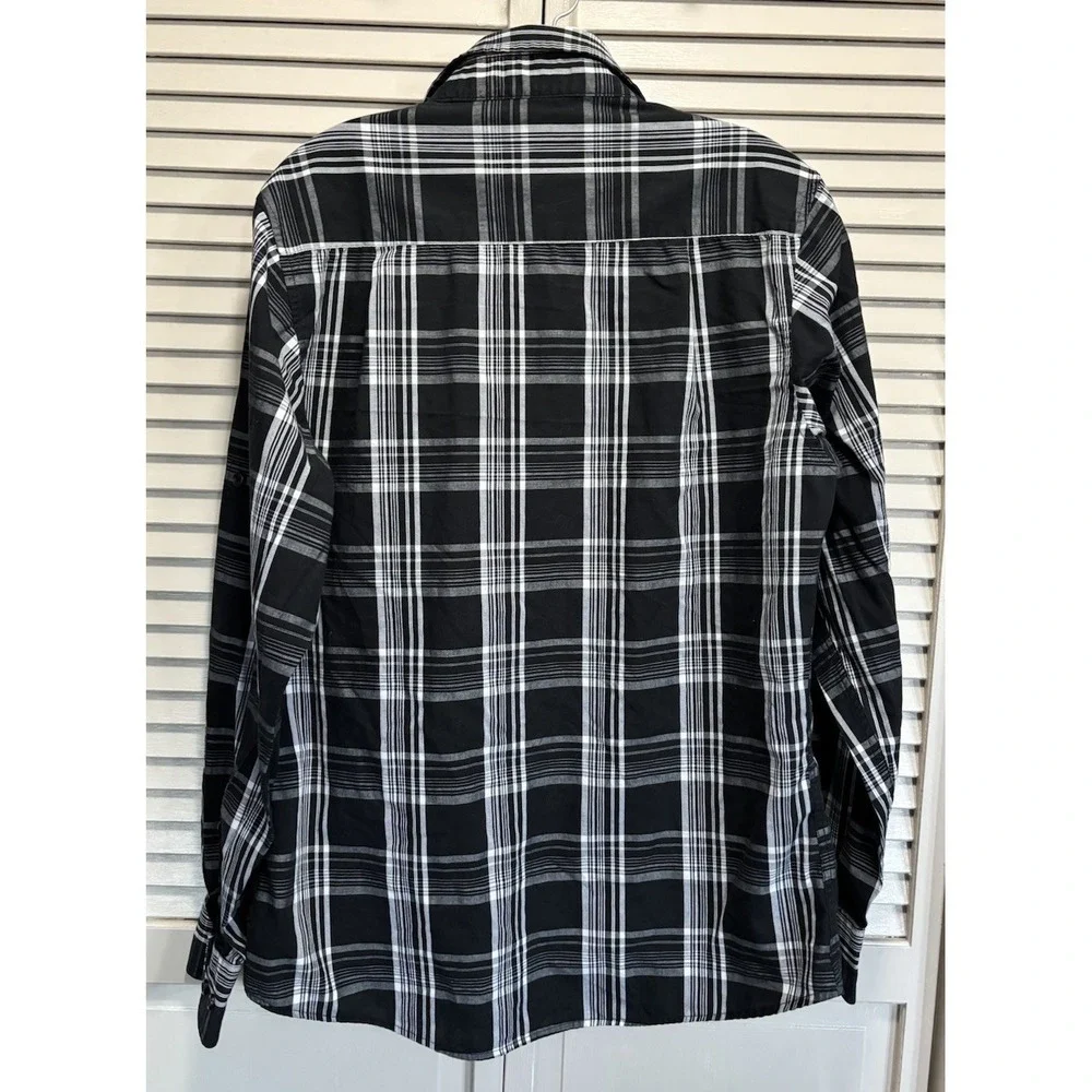 Air Walk Plaid White/Black Long Sleeve Button Up Shirt Size Large Pockets - Picture 3 of 5